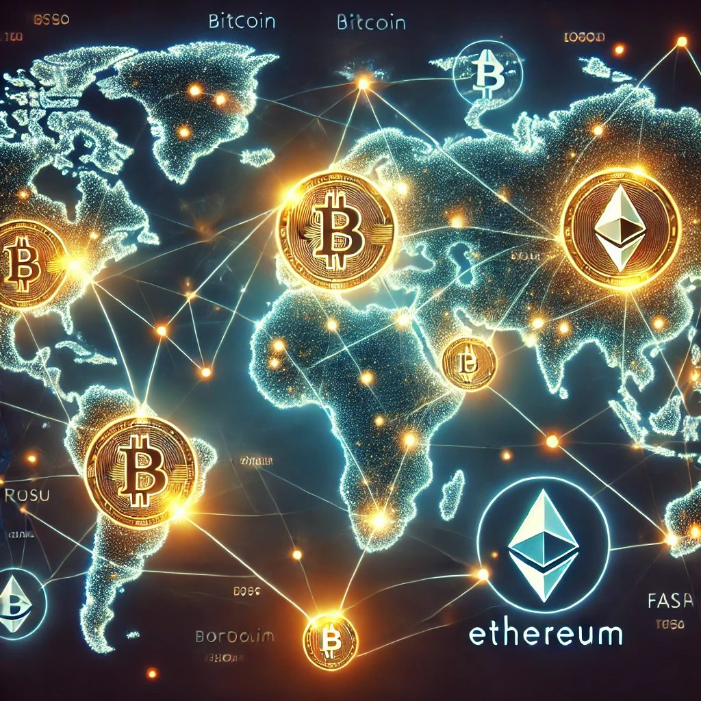 Representing fast and borderless cryptocurrency transactions.