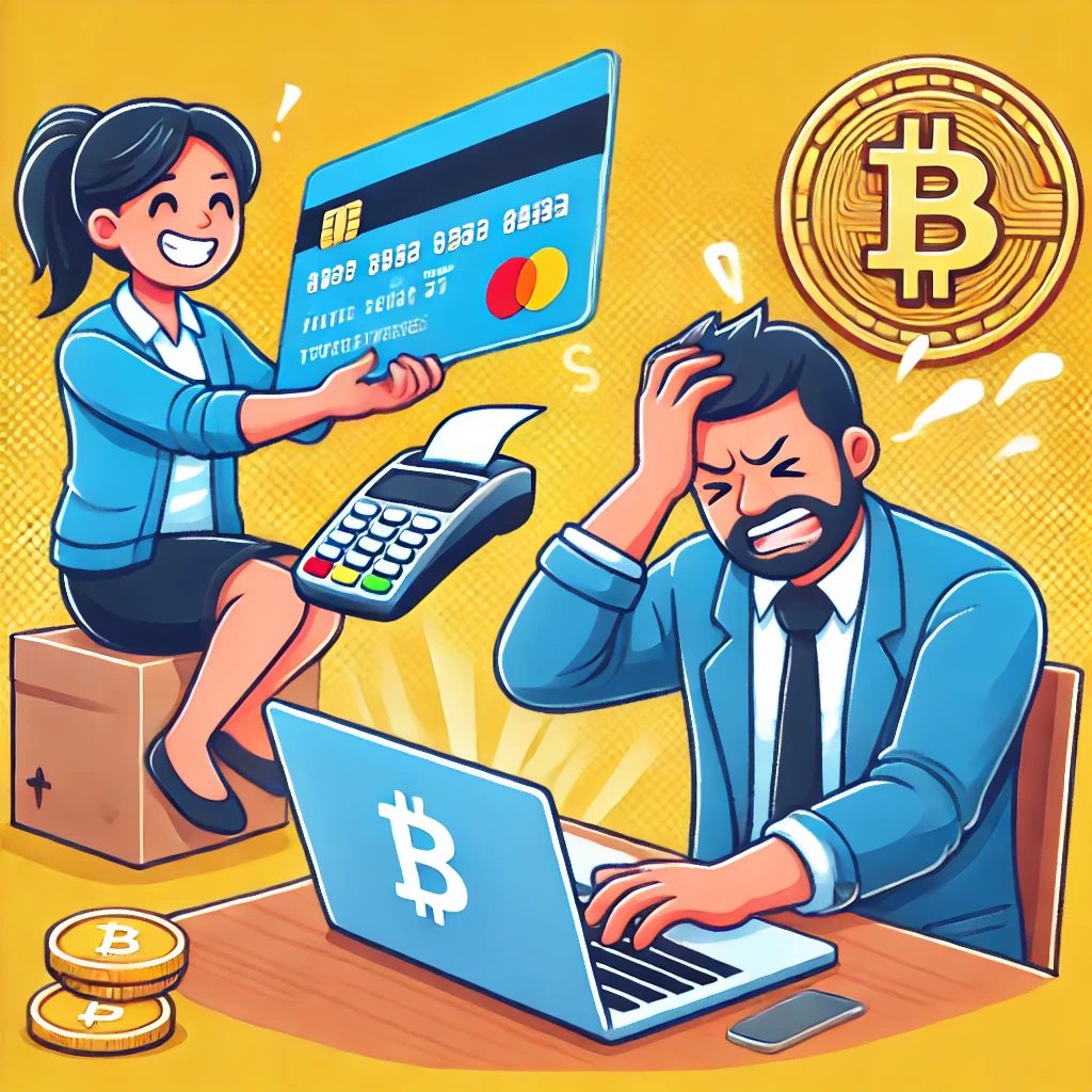 illustrating the contrast between secure crypto payments and frustrating chargebacks